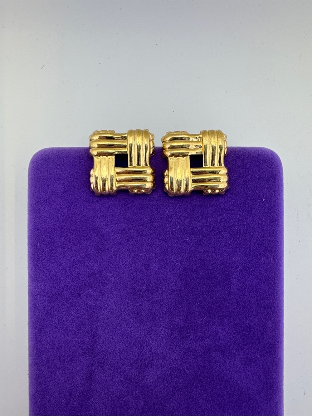 💛 Classic Avon Gold Square Knot Earrings | Bold Designer Statement